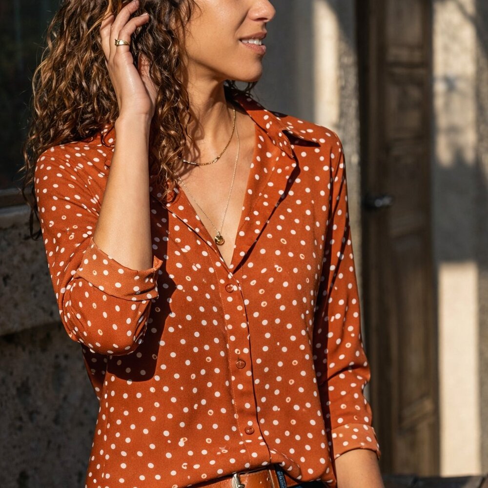 Italian Design Polka Dot Blouse – Elegant European Style